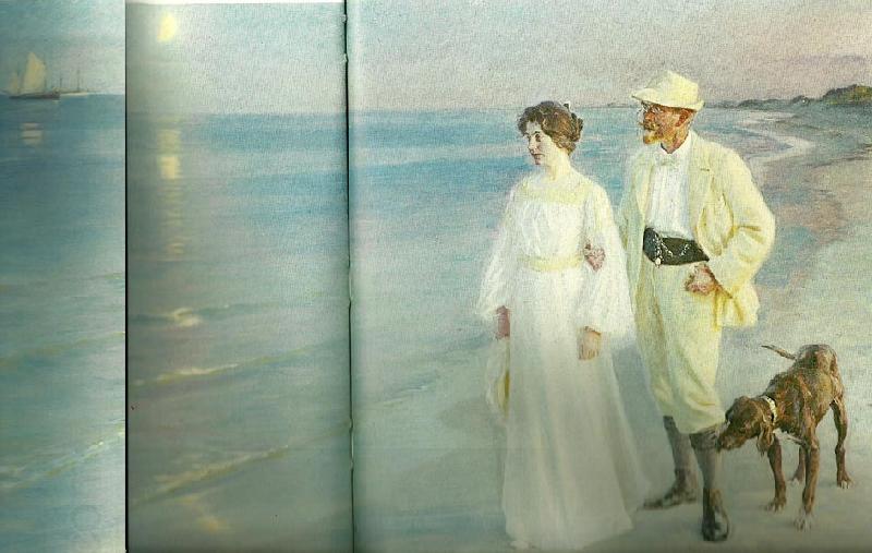 Peter Severin Kroyer sommeraften ved skagens strand, kunstneren med hustru oil painting picture